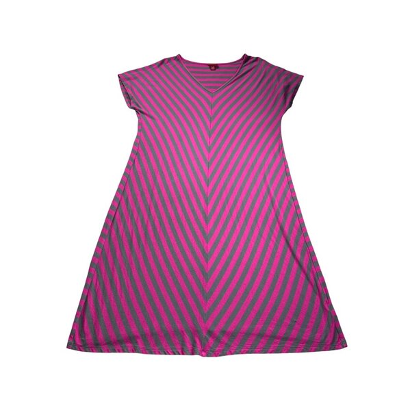 Merona Womens Pink Gray Striped A-Line T-Shirt Dress Size L Knee Length - Picture 1 of 5